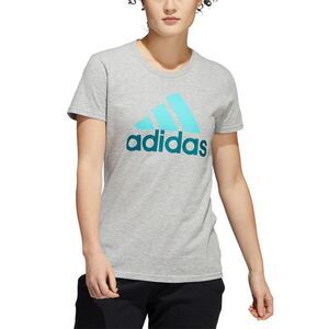 Adidas Women's Badge of Sport Logo Cotton T-Shirt - Grey Heather/Semi Mint Rush